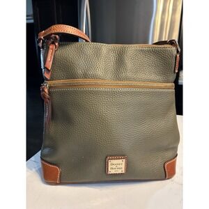 Dooney & Bourke Tan Taupe Pebbled Leather Letter Carrier Bag Crossbody Purse Bag
